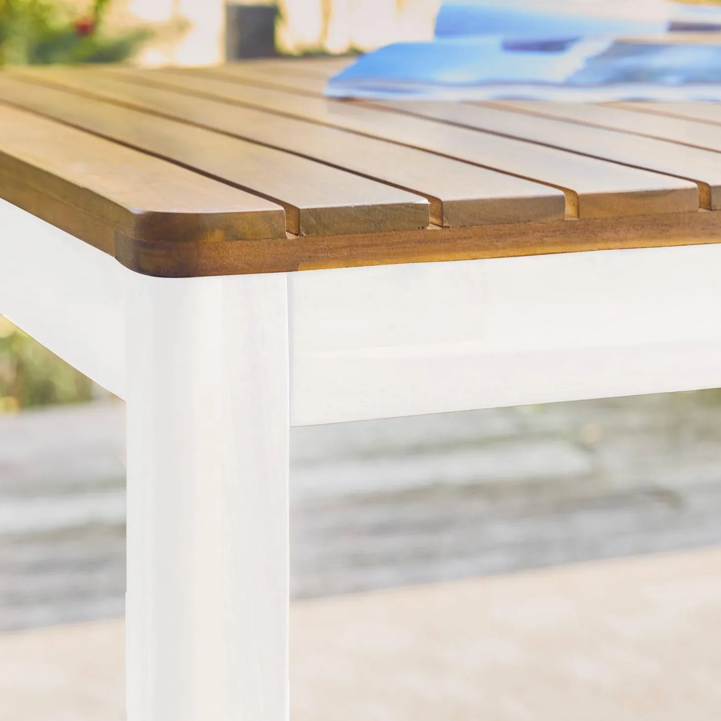 Mesa de jardim de acácia com cantos arredondados, 8 lugares