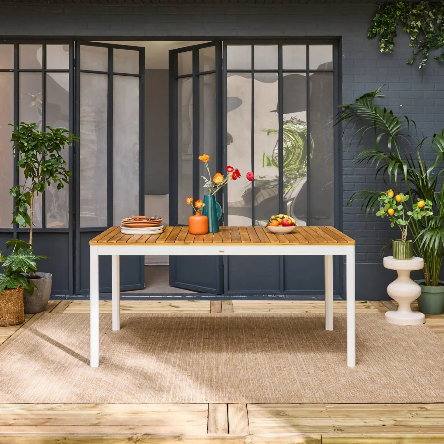 Mesa de jardim de acácia com cantos arredondados, 8 lugares