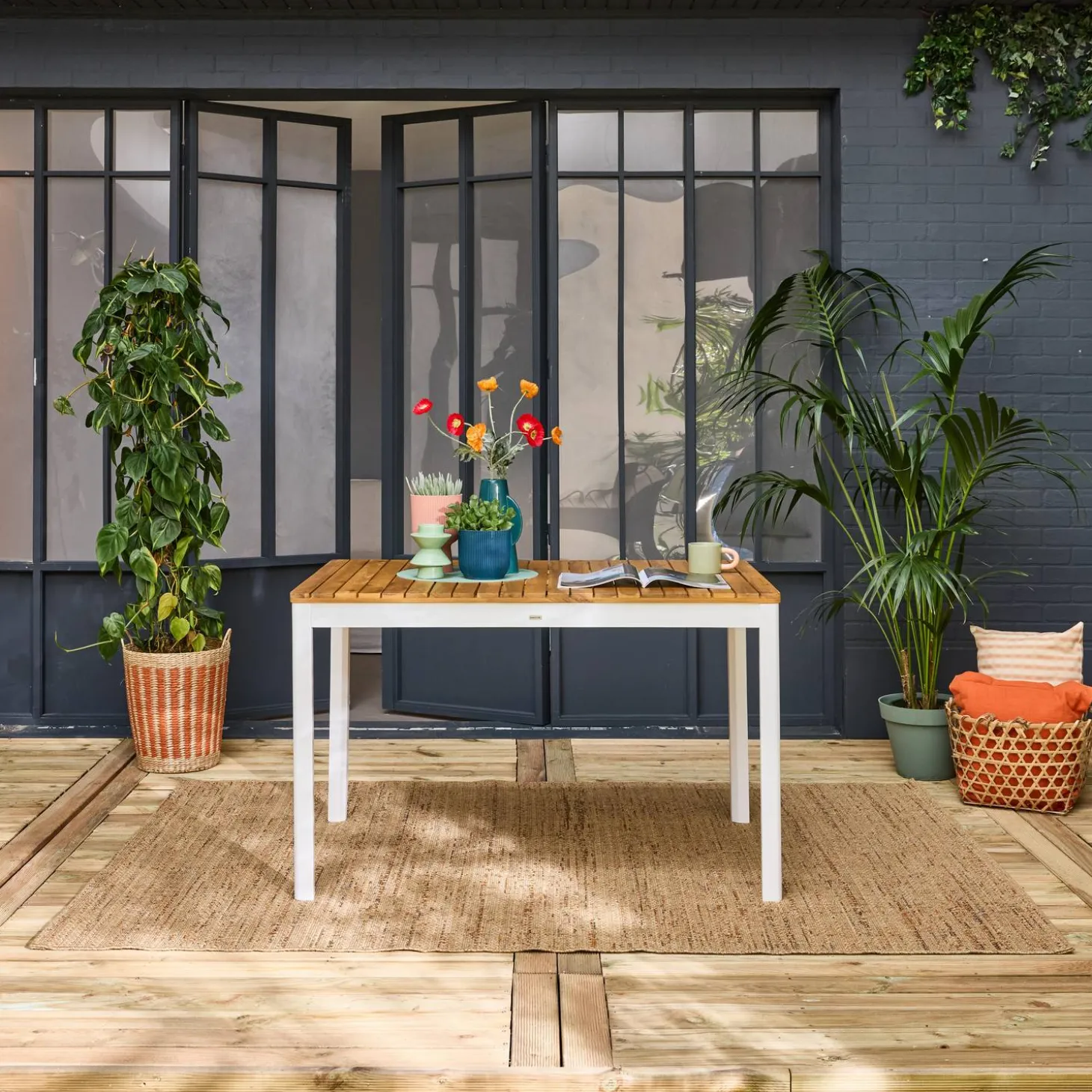 Mesa de jardim de acácia com cantos arredondados, 6 lugares