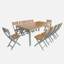 Mesa de jardim em acácia com cantos arredondados, 8 lugares