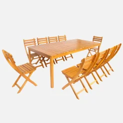 Mesa de jardim em acácia com cantos arredondados, 8 lugares