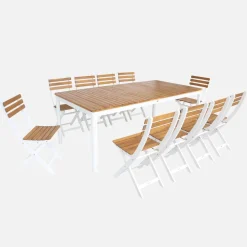 Mesa de jardim em acácia com cantos arredondados, 8 lugares