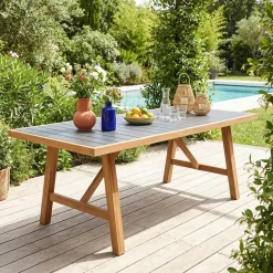 Mesa de jardim em madeira de acácia e alumínio, 8 lugares