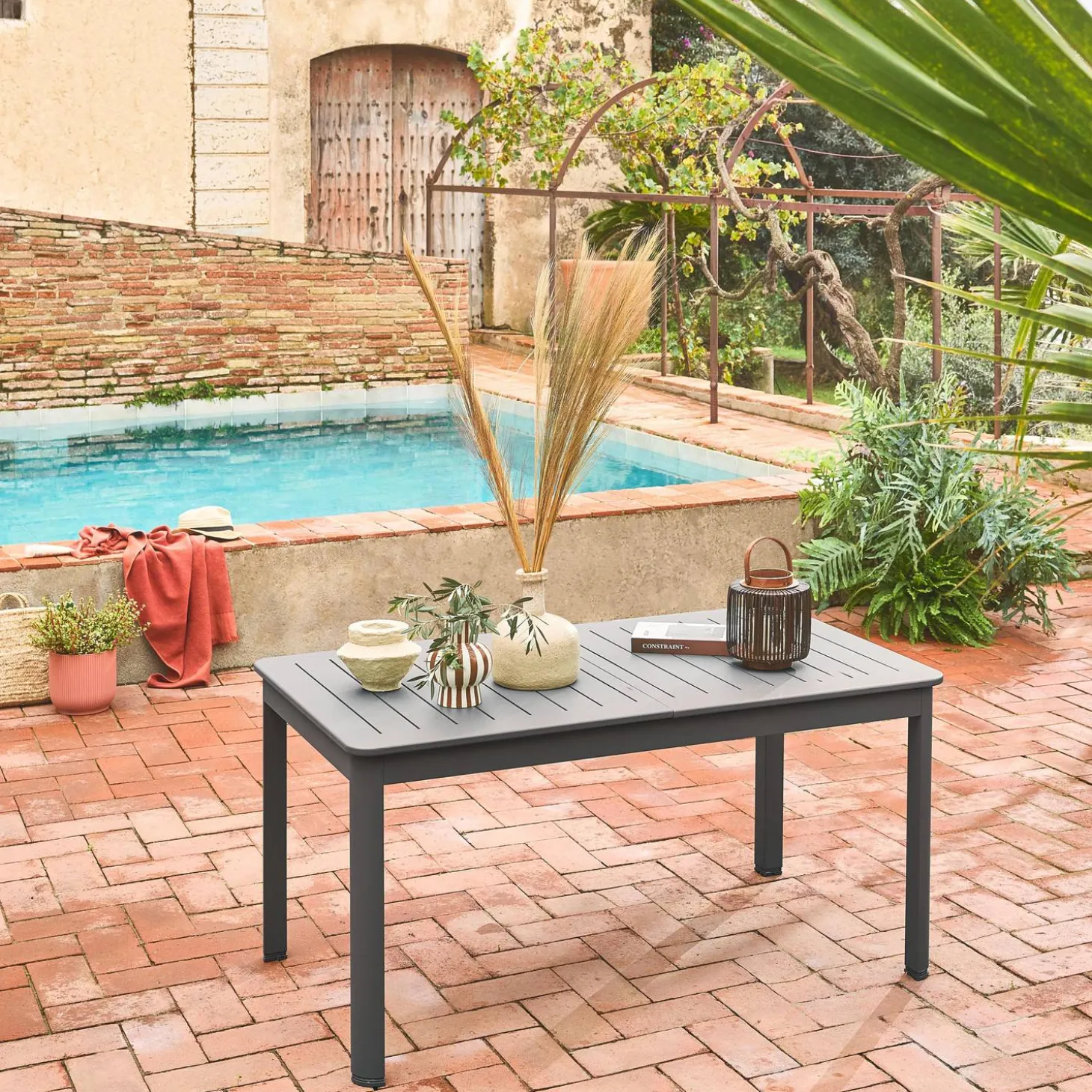 Mesa de jardim extensível em alumínio, 6 lugares
