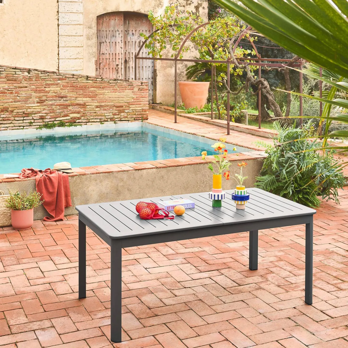 Mesa de jardim extensível em alumínio, 8 lugares