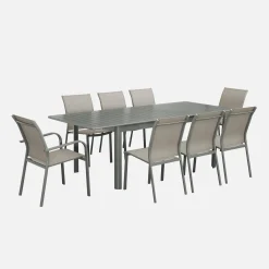 Mesa de jardim extensível em alumínio, 8 lugares