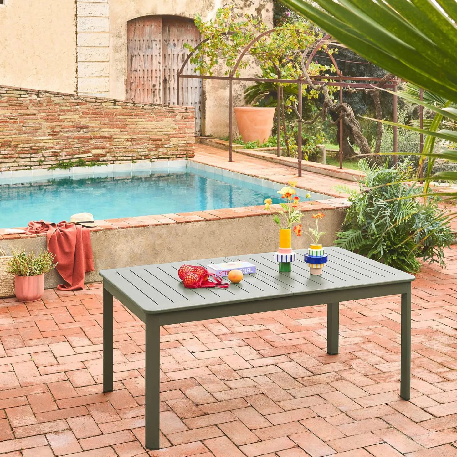Mesa de jardim extensível em alumínio, 8 lugares