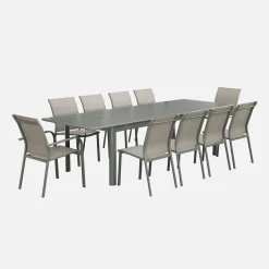 Mesa de jardim extensível em alumínio, 10 lugares