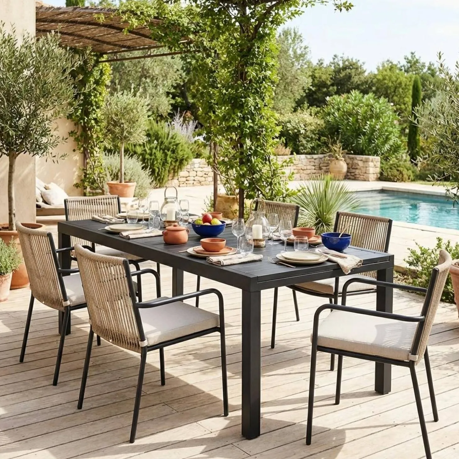 Mesa de jardim extensível em alumínio para 10-12 lugares