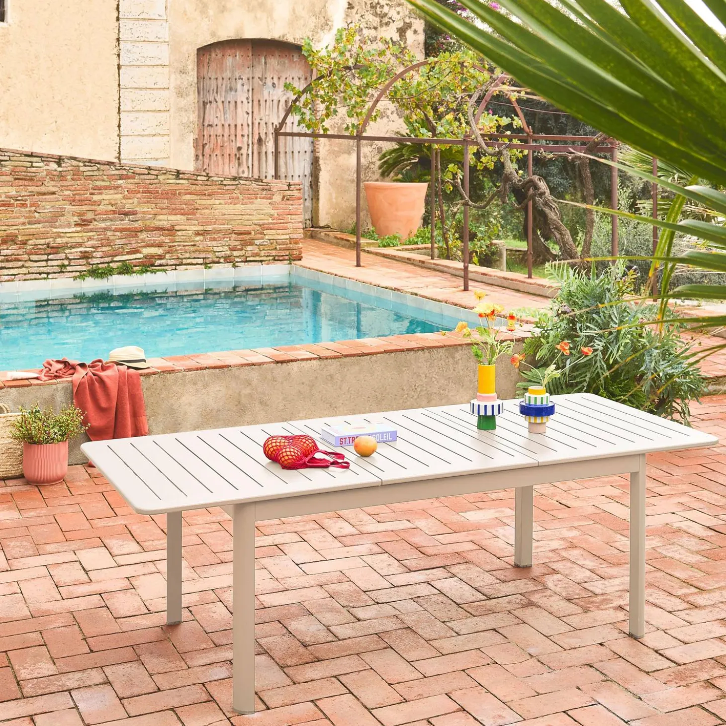 Mesa de jardim extensível em alumínio, 8 lugares