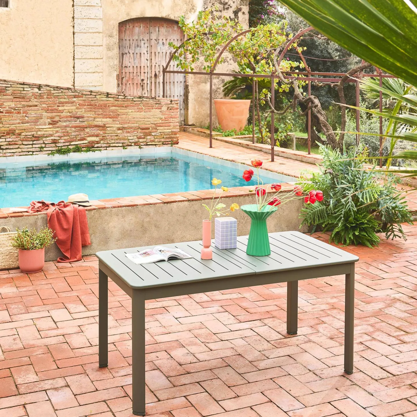 Mesa de jardim extensível em alumínio, 6 lugares