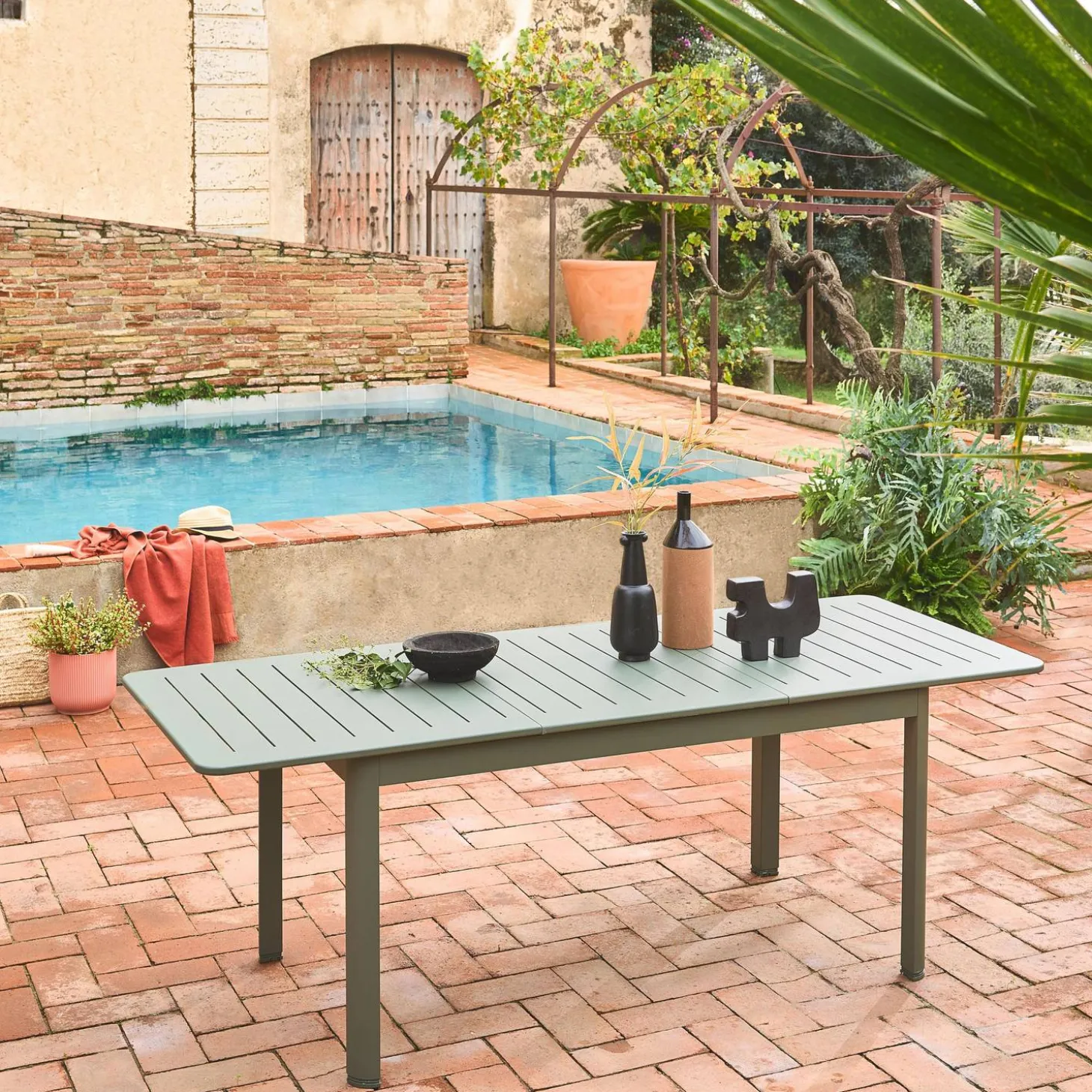 Mesa de jardim extensível em alumínio, 6 lugares