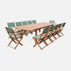 Mesa de jardim extensível em madeira de eucalipto, 10 a 12 lugares