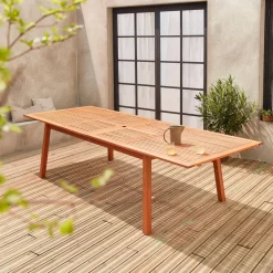 Mesa de jardim extensível em madeira de eucalipto, 10 a 12 lugares