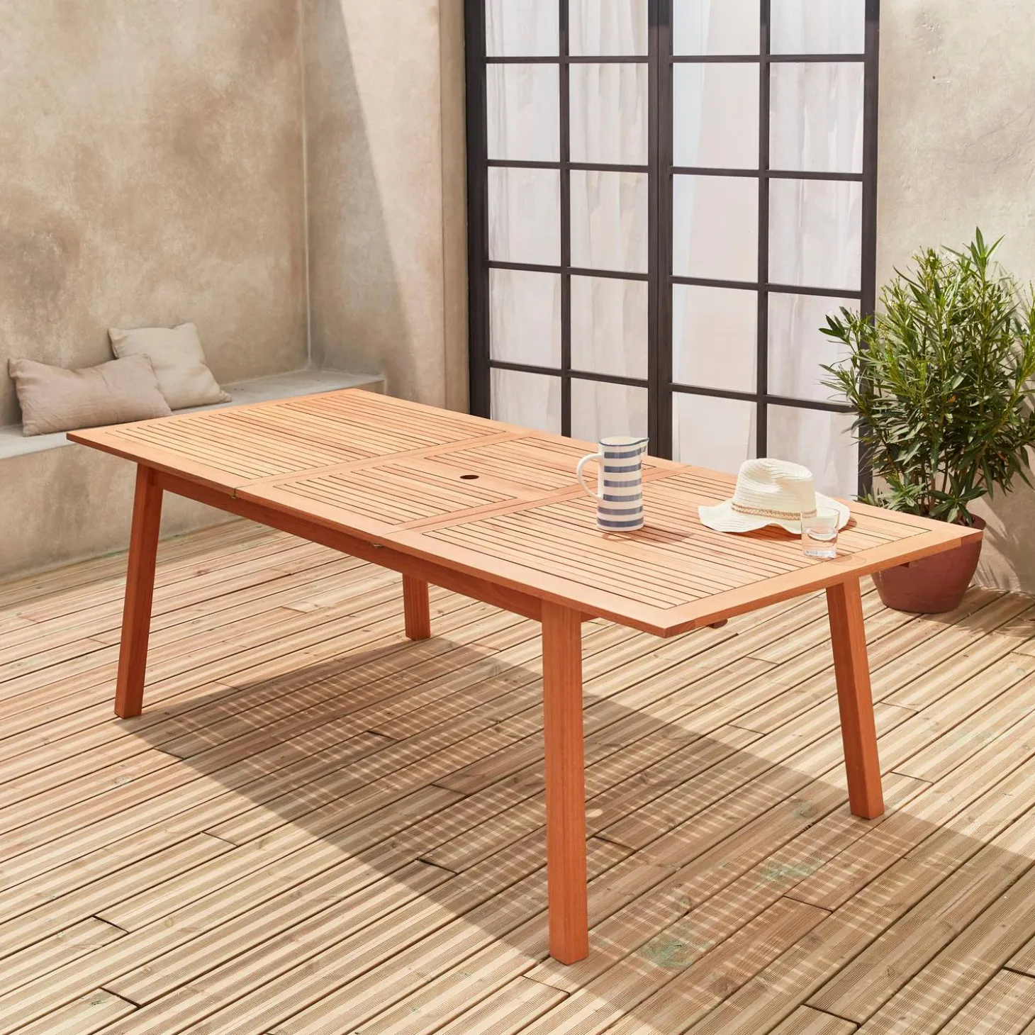 Mesa de jardim extensível em madeira, 8-10 lugares
