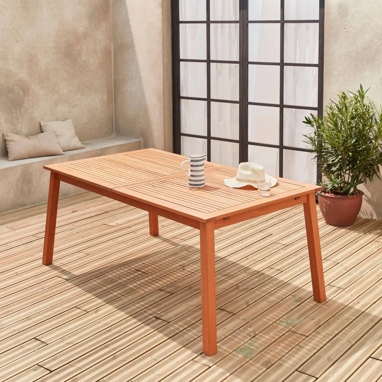 Mesa de jardim extensível em madeira, 8-10 lugares