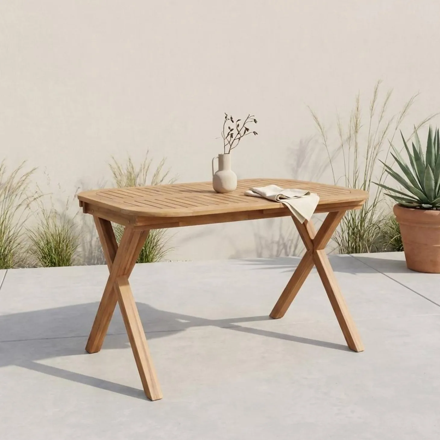 Mesa de jardim extensível em madeira de acácia, 4-6 lugares