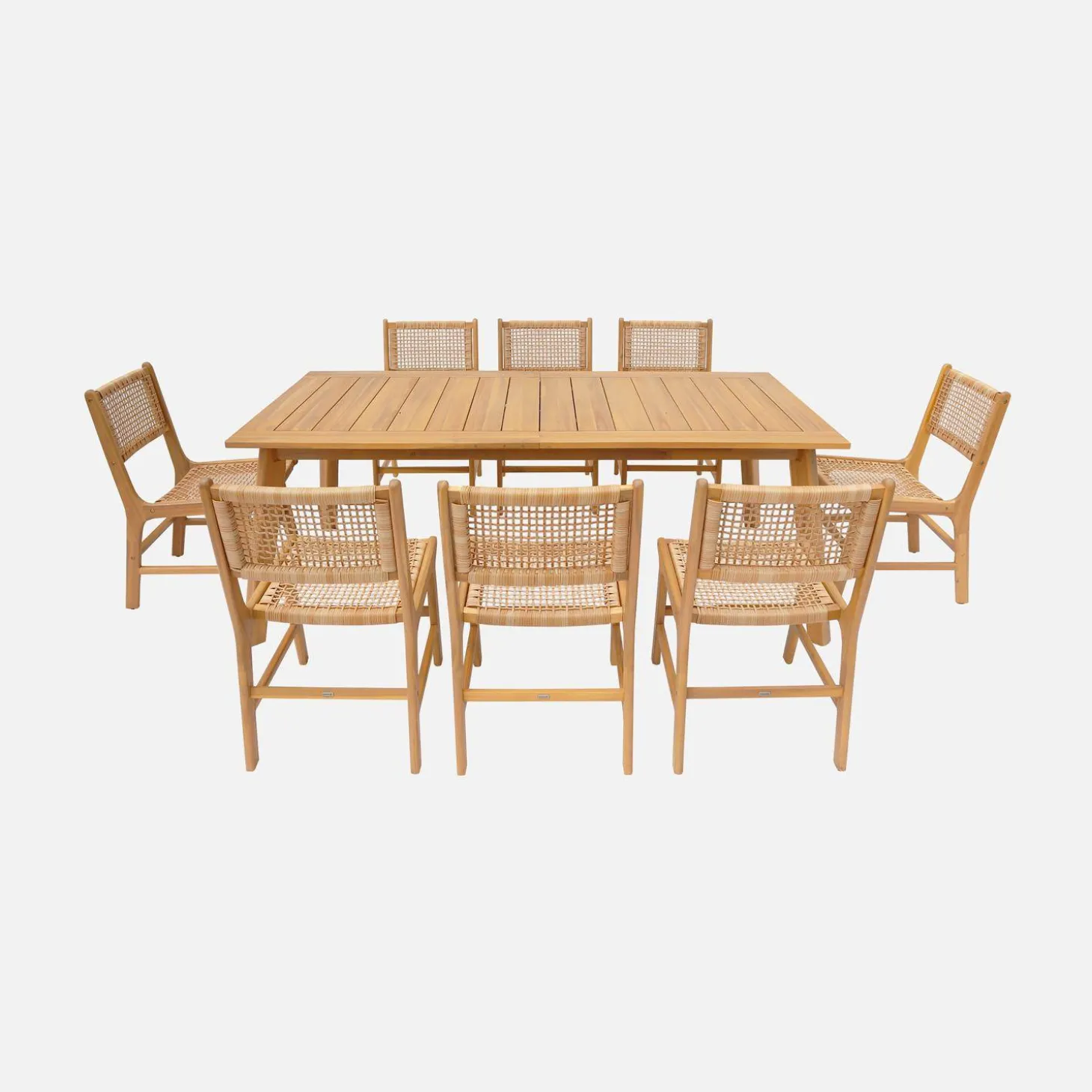 Mesa de jardim extensível em madeira de acácia com 8 cadeiras
