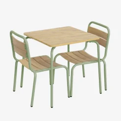 Mesa de jardim infantil em aço e decoração em madeira con 2 assentos