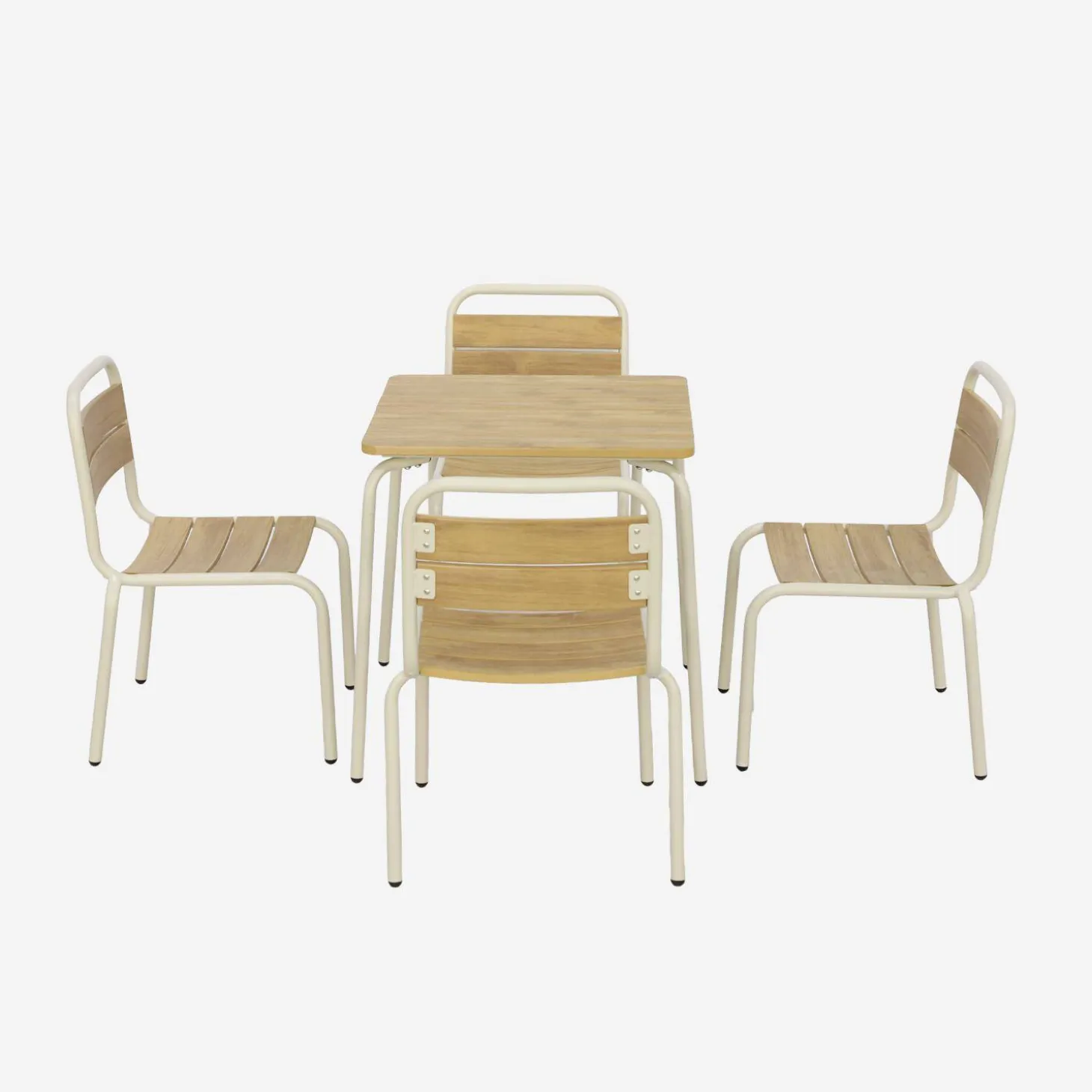 Mesa de jardim infantil em aço e madeira com 4 cadeiras