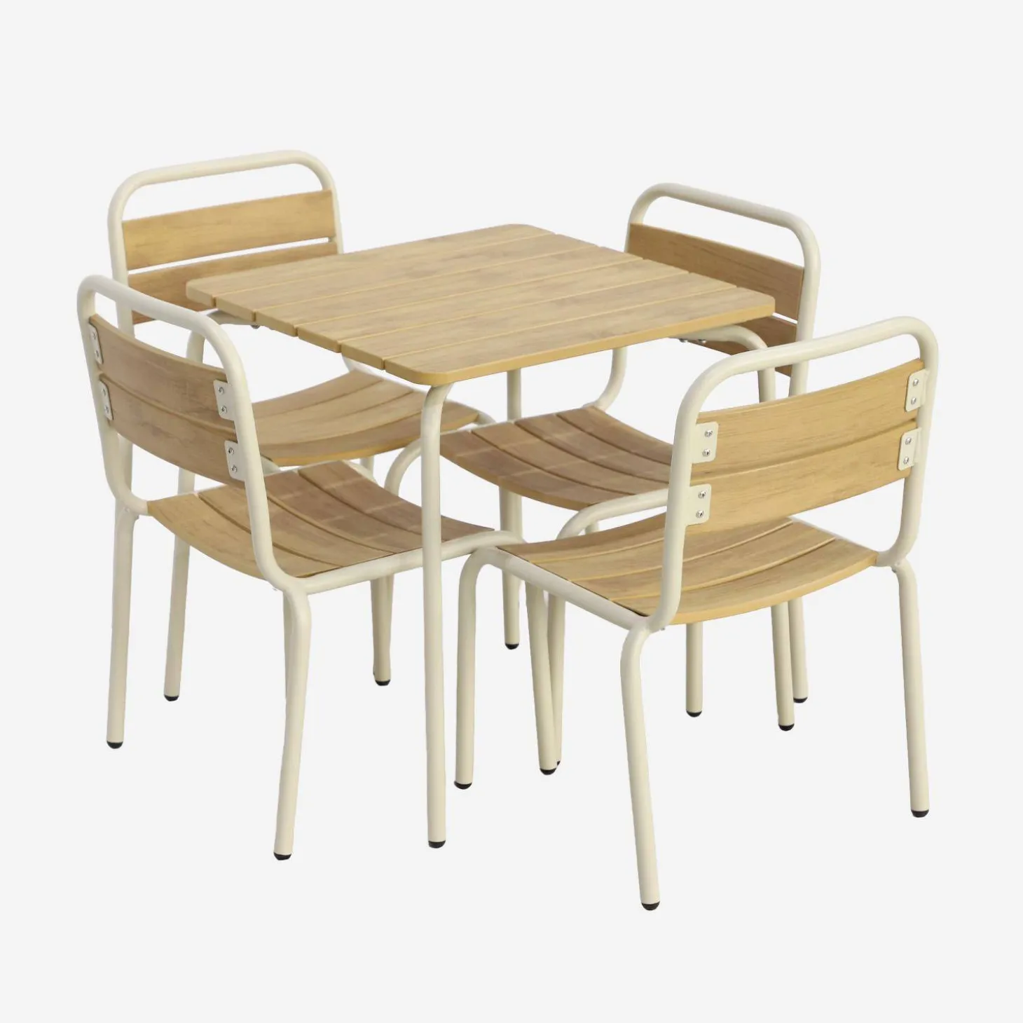 Mesa de jardim infantil em aço e madeira com 4 cadeiras