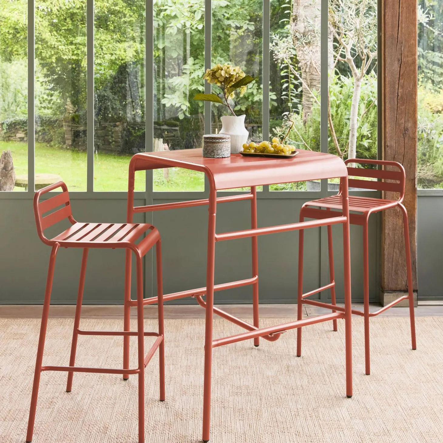 Mesa de jardim metálica de 2 lugares, 70cm