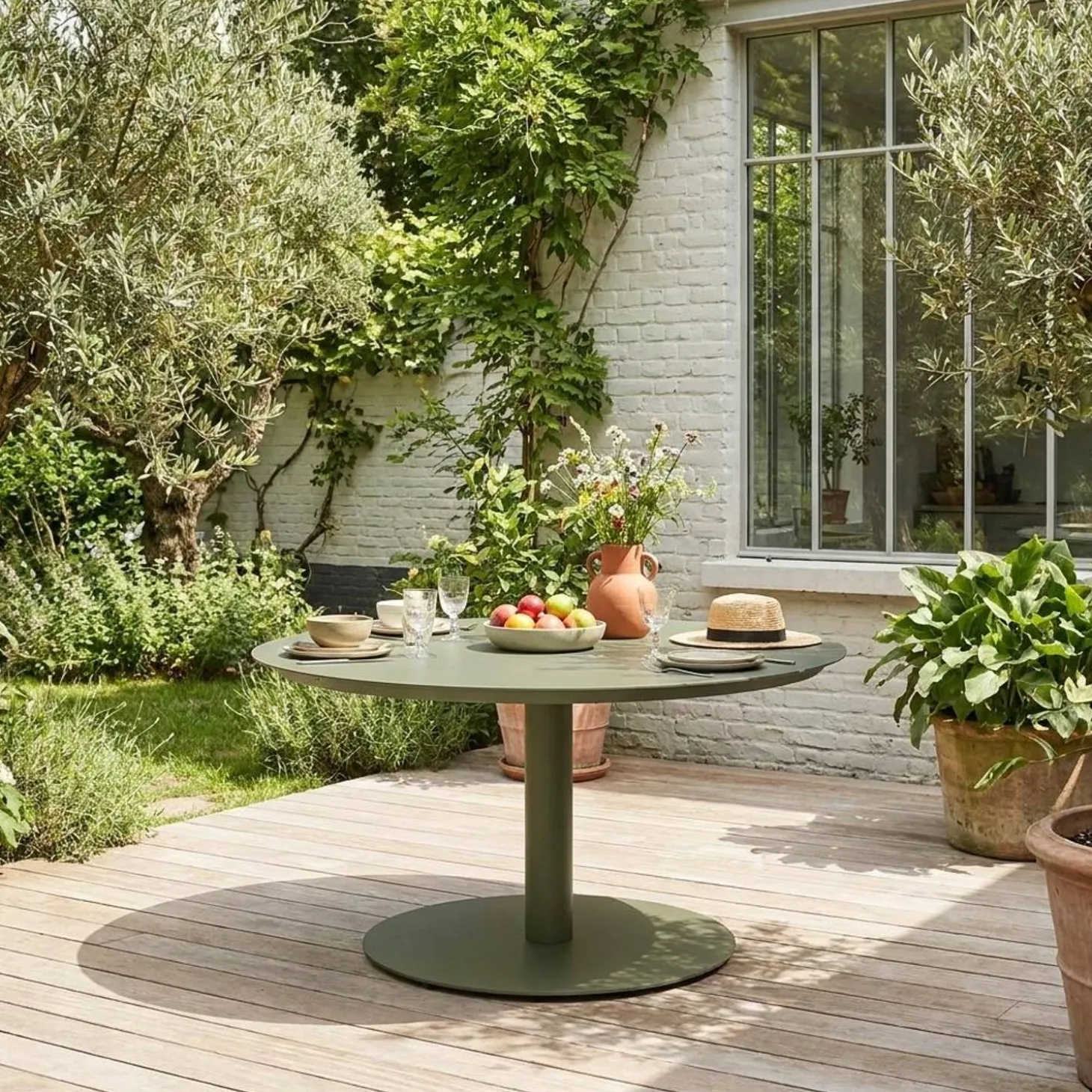 Mesa de jardim redonda de alumínio, 6 lugares