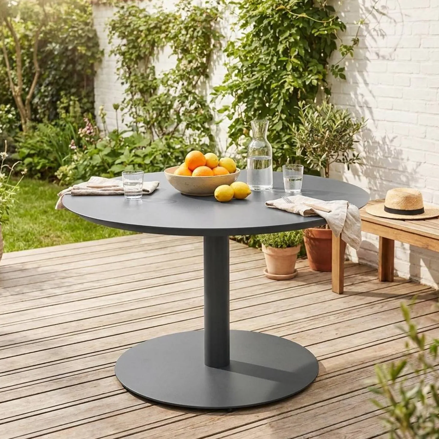 Mesa de jardim redonda de alumínio, 6 lugares