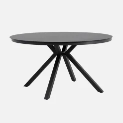 Mesa de jardim redonda em alumínio e vidro, 6 lugares