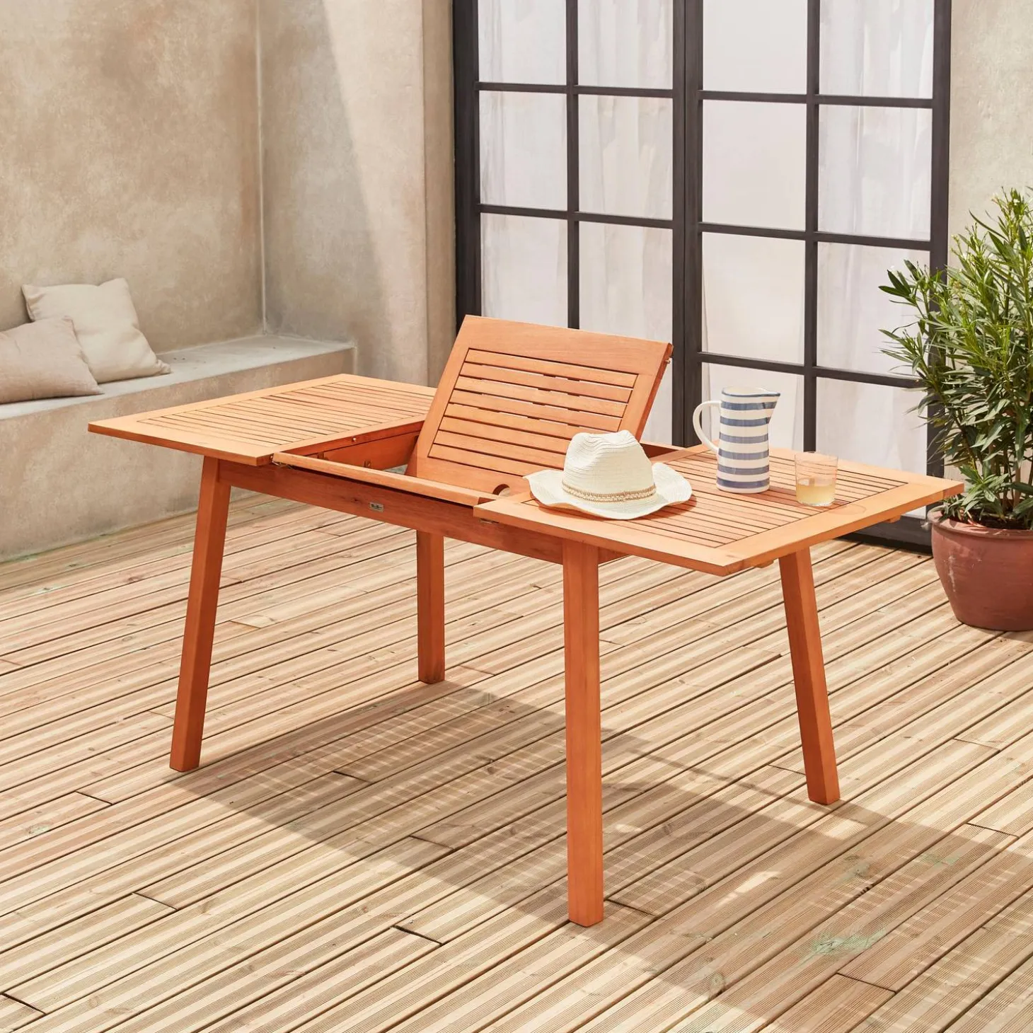 Mesa de jardim retangular extensível em madeira, 6 a 8 lugares