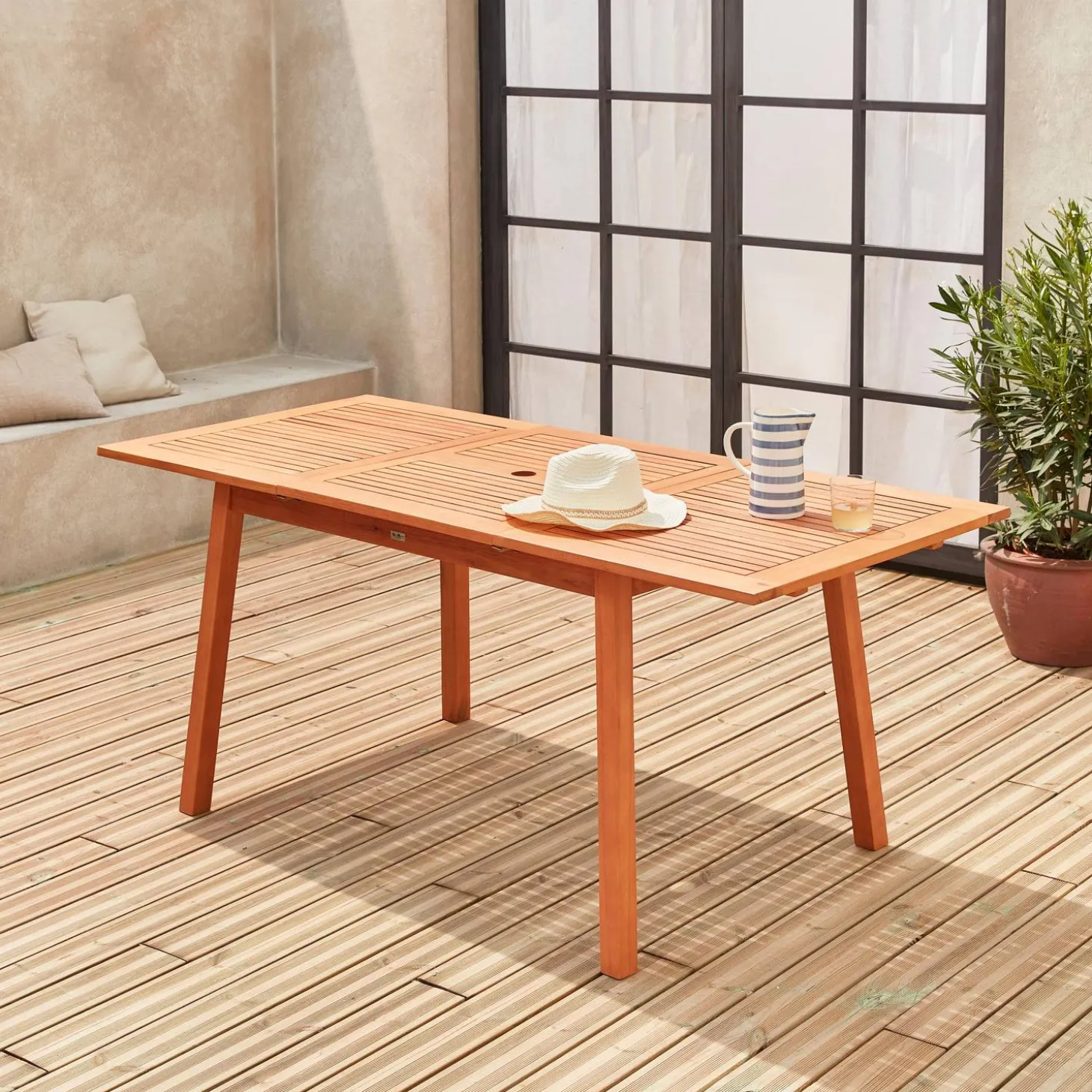 Mesa de jardim retangular extensível em madeira, 6 a 8 lugares