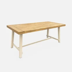 Mesa de madeira e metal para interior/exterior, 6-8 lugares