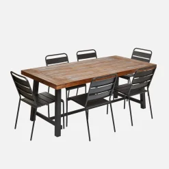 Mesa de madeira e metal para interior/exterior, 6-8 lugares