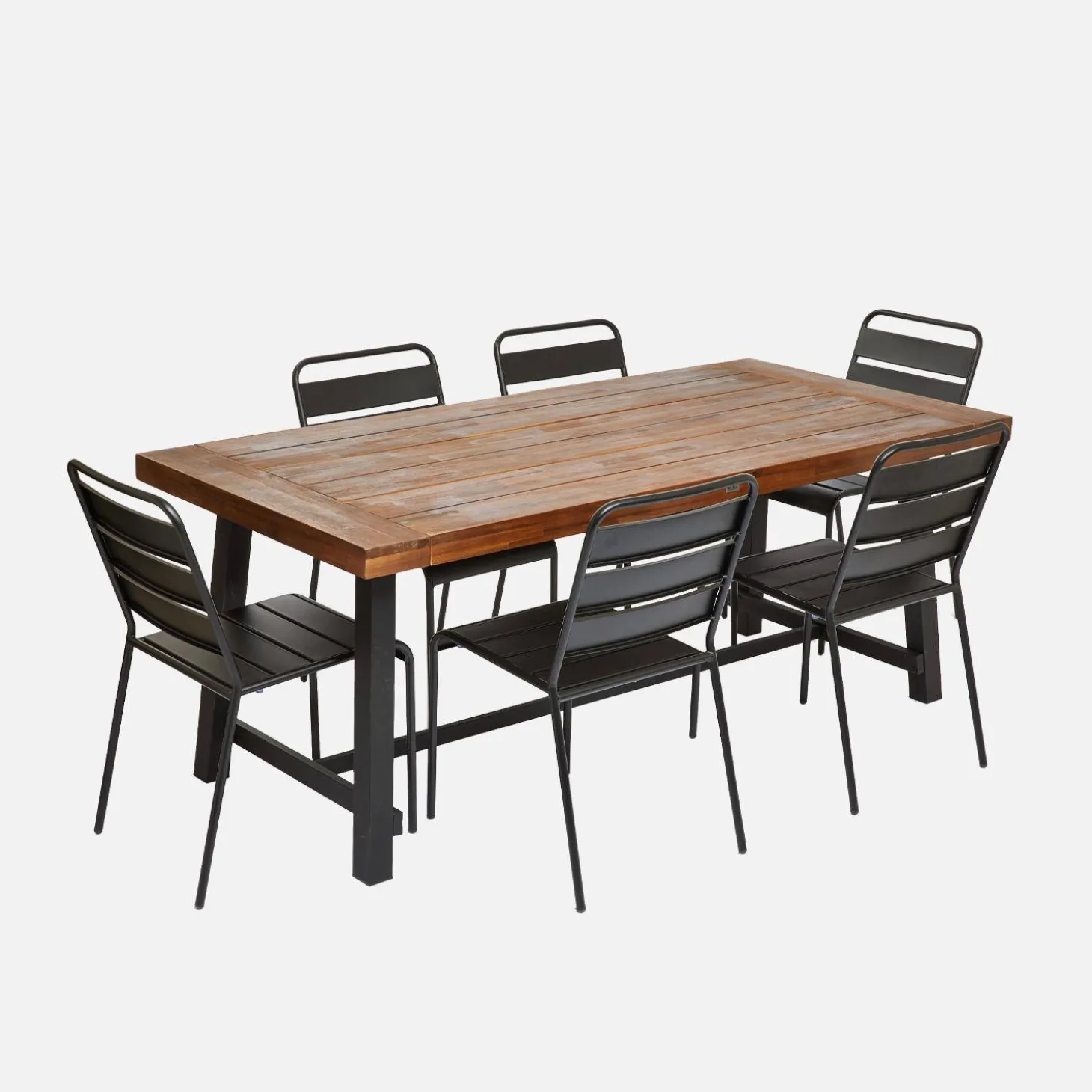 Mesa de madeira e metal para interior/exterior, 6-8 lugares