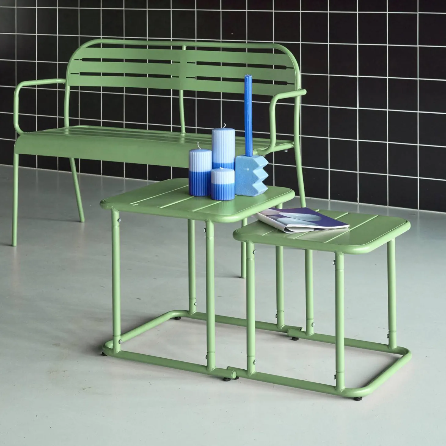 Mesa de ninho bistrô quadrada para exterior em aço, 45cm
