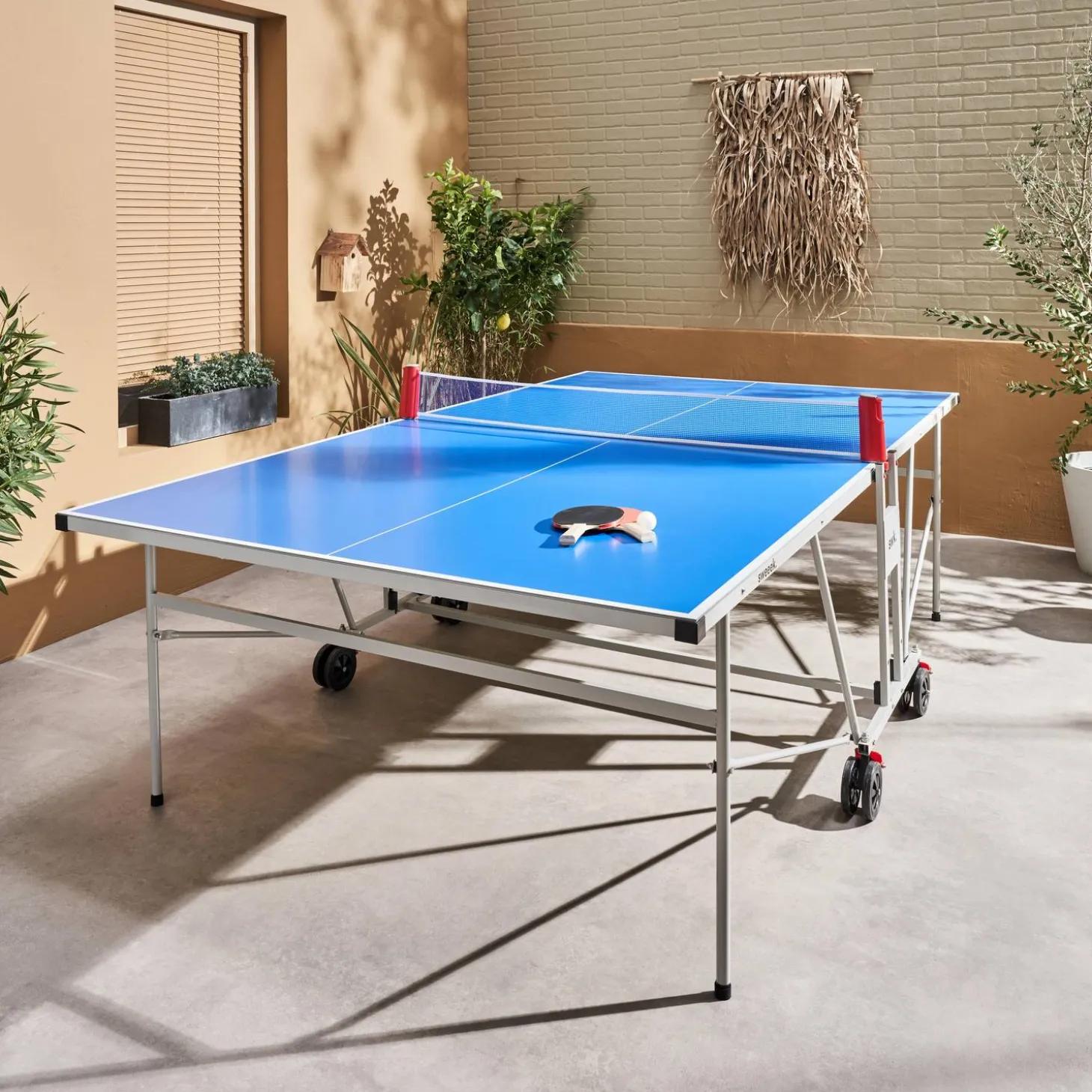 Mesa de ping pong dobrável externa com 4 raquetes e 6 bolas, 274,7cm
