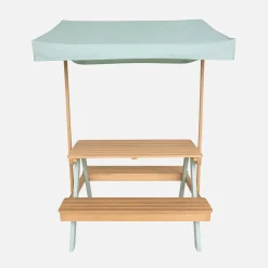 Mesa de piquenique, conjunto de jardim infantil em madeira de acácia com guarda-sol, 2 lugares