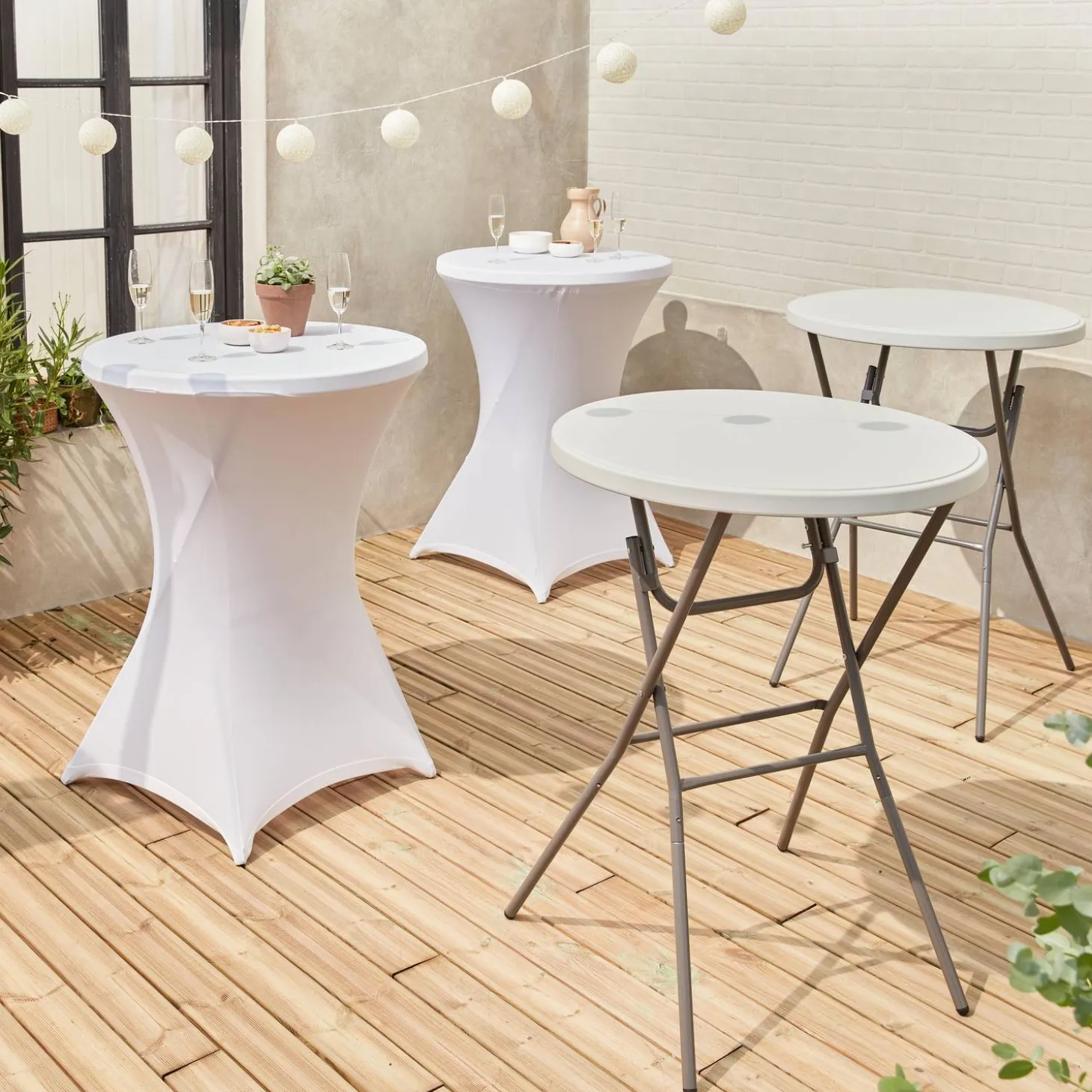 Mesa dobrável para eventos alta com capa de proteção, set de 2