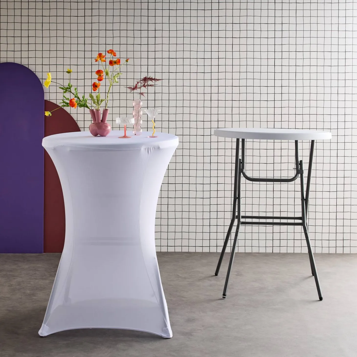 Mesa dobrável para eventos alta com capa de proteção, set de 2