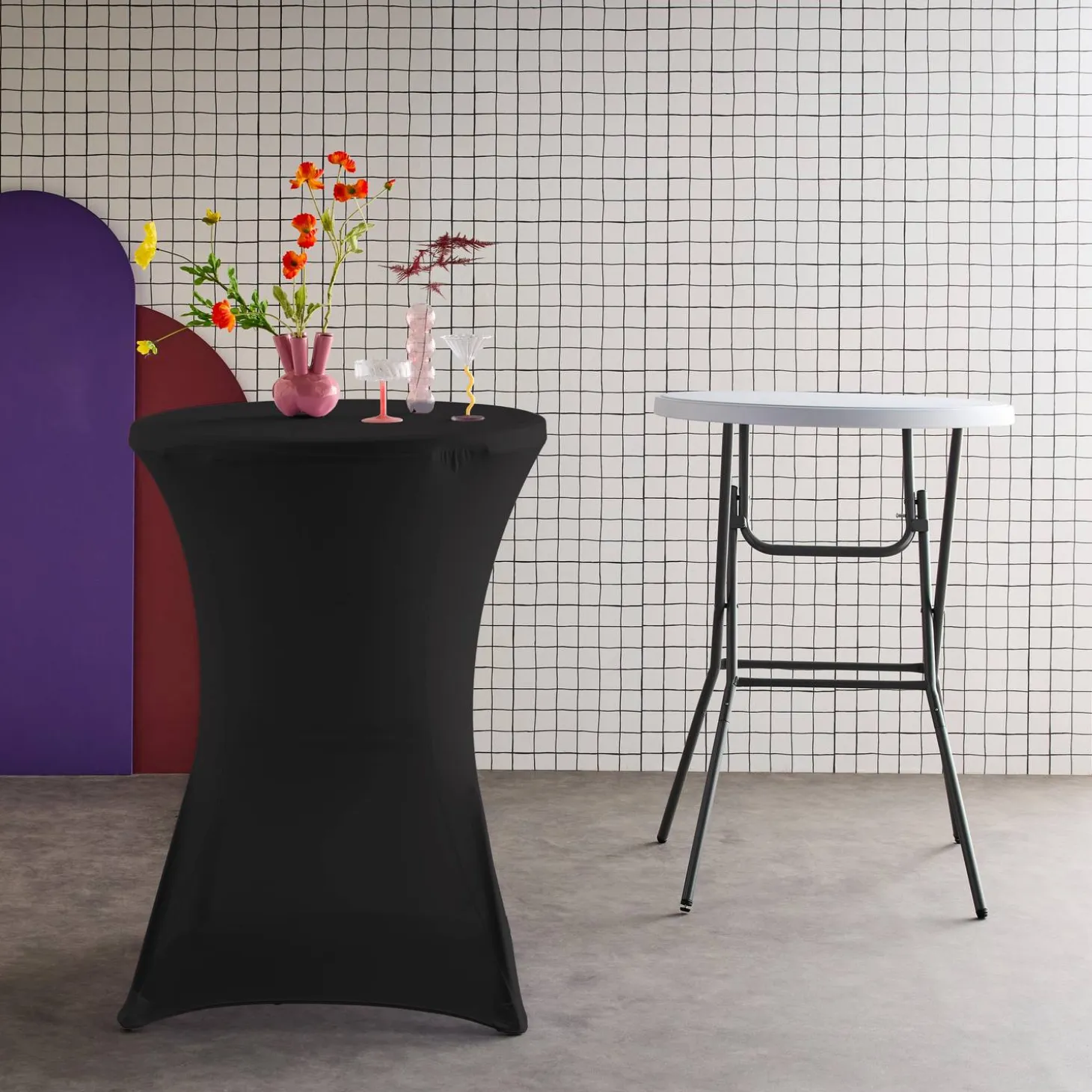 Mesa dobrável para eventos alta com capa de proteção, set de 2