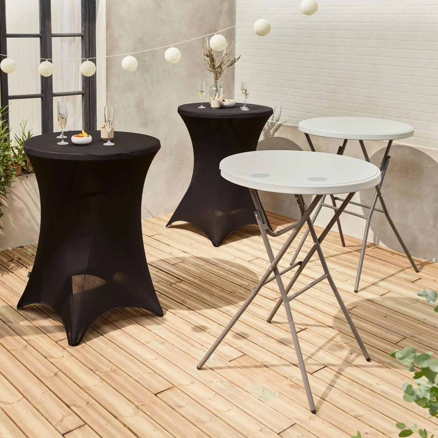 Mesa dobrável para eventos alta com capa de proteção, set de 2