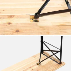 Mesa dobrável para eventos em madeira de abeto com 2 bancos, set de 2
