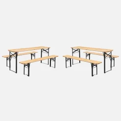 Mesa dobrável para eventos em madeira de abeto com 2 bancos, set de 2