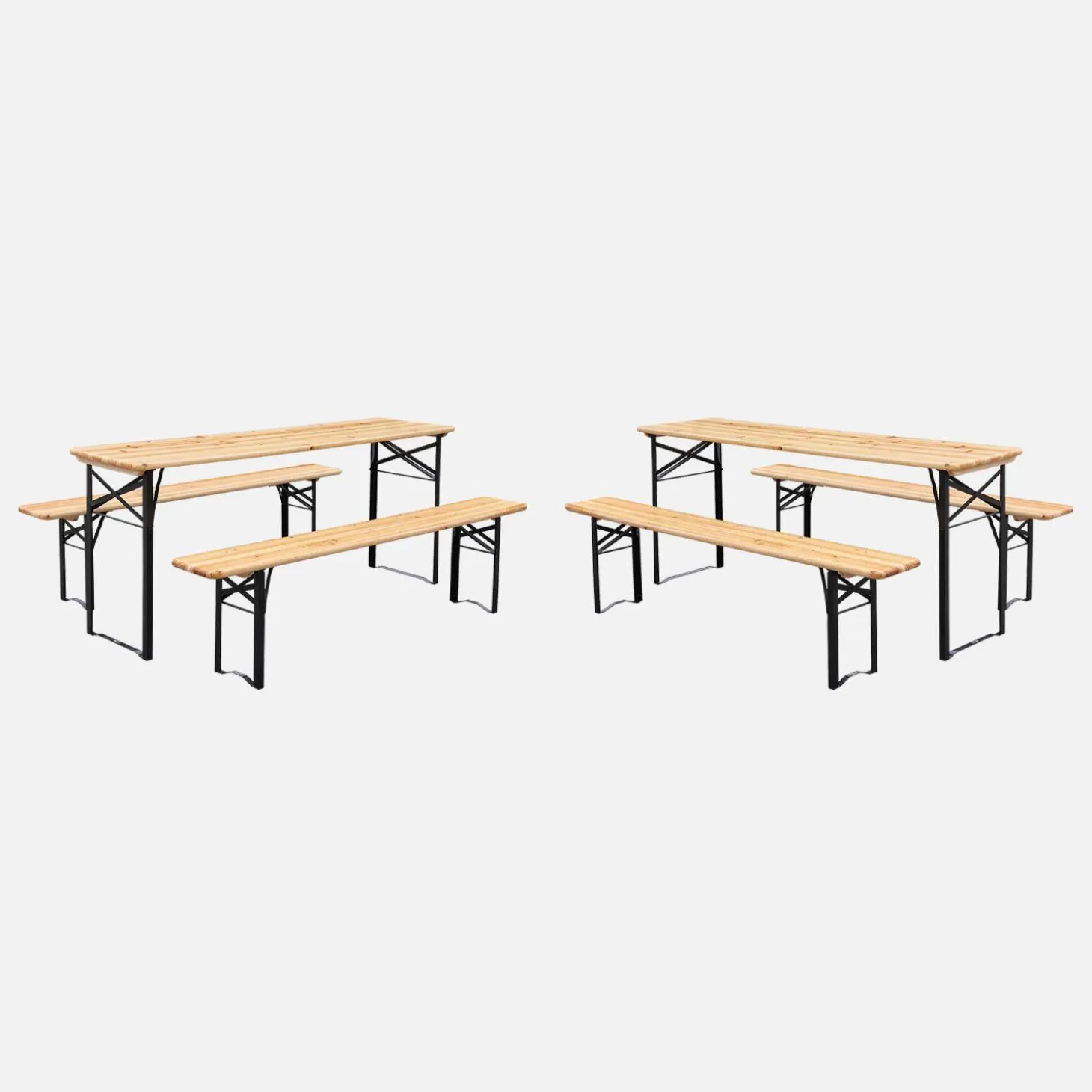 Mesa dobrável para eventos em madeira de abeto com 2 bancos, set de 2