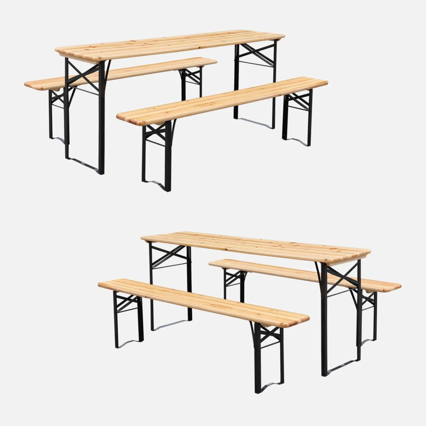 Mesa dobrável para eventos em madeira de abeto com 2 bancos, set de 2