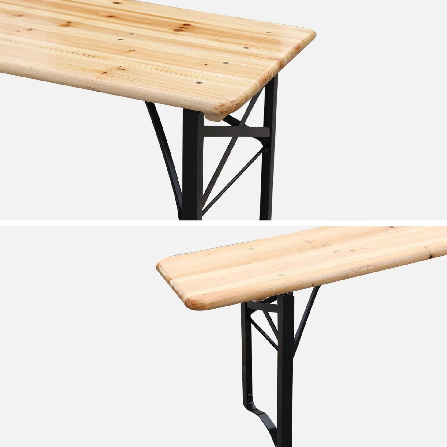 Mesa dobrável para eventos em madeira de abeto com 2 bancos, set de 2
