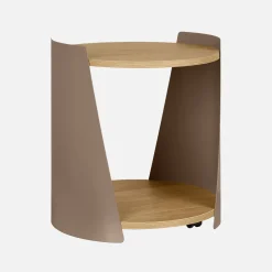 Mesa lateral, mesa de cabeceira em metal e madeira com rodas