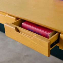 Mesa madeira de seringueira folheado freixo 2 gavetas