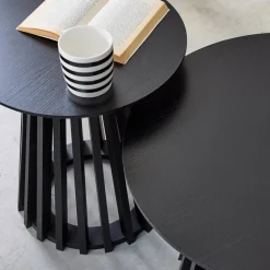 Mesa redondas em efeito madeira, set de 2