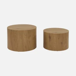 Mesas de centro redondas empilháveis efeito carvalho, set de 2